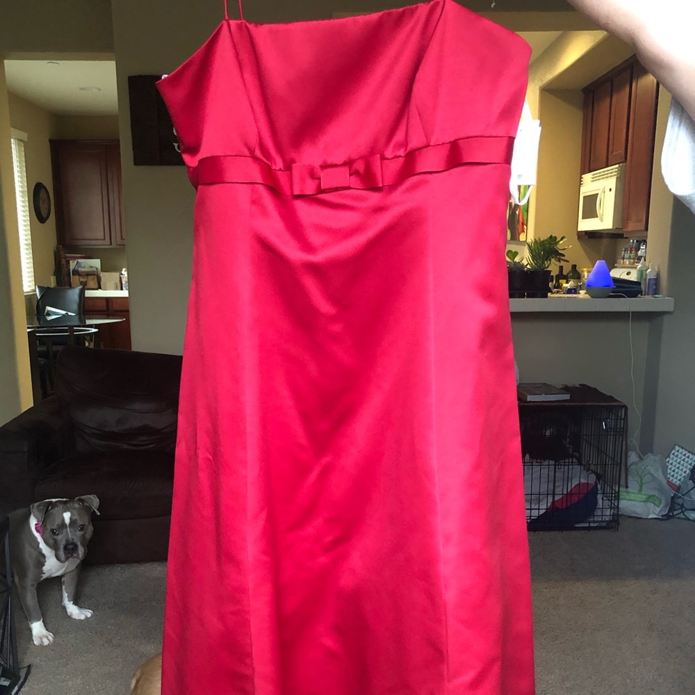 David’s Bridal Red Satin Bridesmaid Dress